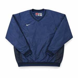 Nike Team V Neck Pullover Windbreaker Jacket Large Blue Y2k